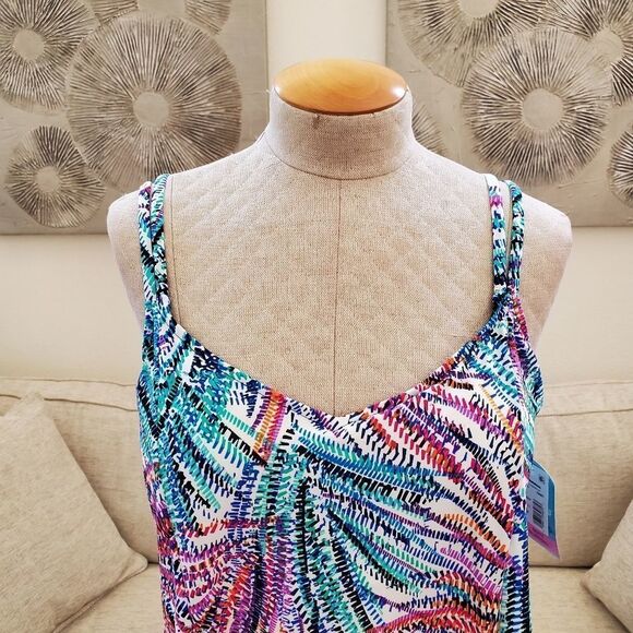 Colorful "Palmalicious" Hi Low Tankini Top size 18 - Picture 4 of 12